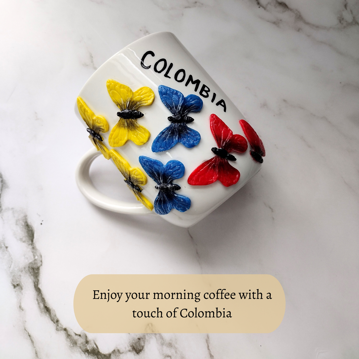 Colombian mug with butterfly